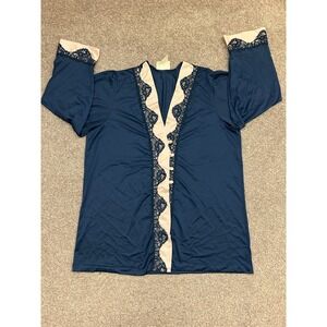 Vintage UndercoverWear Nightgown Top Womens Large Blue Excellent Lace Button Up